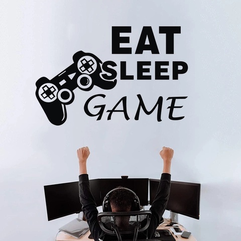 Adesivo da Parete Gaming Eat Sleep Controller Adesivi Murali per Stanza dei Giochi Camera da Letto Vinile Impermeabile Fai Da Te