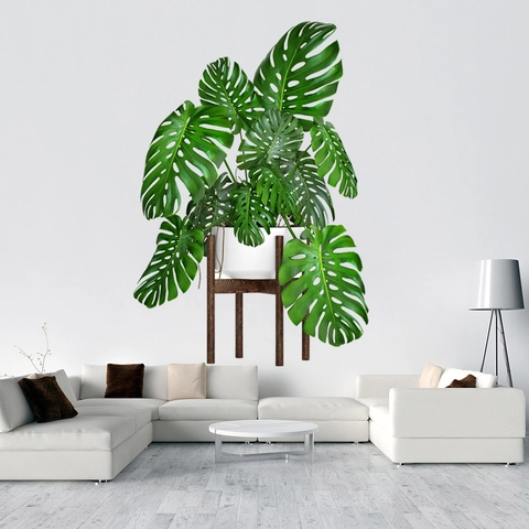 Nordisch Grün Blatt Topfpflanze Wandaufkleber PVC Wasserdicht Abnehmbar Aufkleber Für Wohnzimmer Schlafzimmer Home Deko Monstera Muster