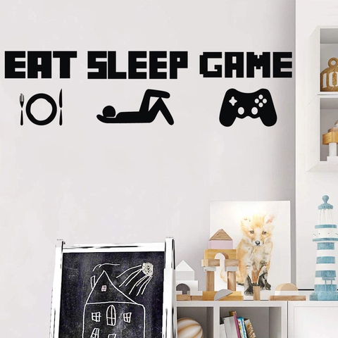Eat Sleep Game Wall Decal PVC Waterproof Removable Art Sticker Pixel Style For Kids Room Living Room Bedroom Gaming Decor