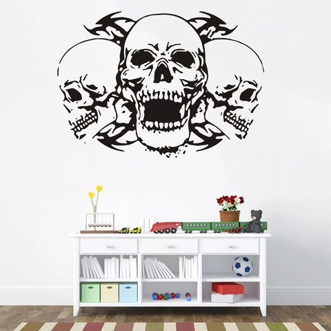 Gothic Skelett Totenkopf Wandaufkleber Wasserdicht PVC Tribal Muster Aufkleber Für Halloween Deko Wohnzimmer Schlafzimmer
