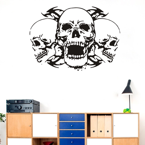 Gothic Skelett Totenkopf Wandaufkleber Wasserdicht PVC Tribal Muster Aufkleber Für Halloween Deko Wohnzimmer Schlafzimmer