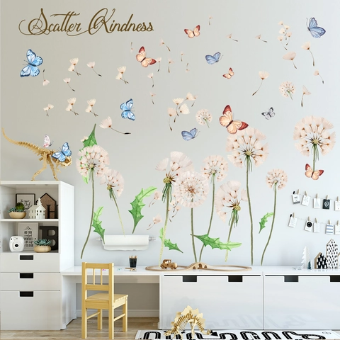 Pusteblume Schmetterling Wandaufkleber Mit Scatter Kindness Zitat PVC Wasserdicht Abnehmbar Deko Für Kinderzimmer Haus