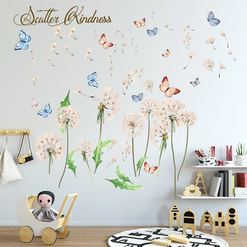 Pusteblume Schmetterling Wandaufkleber Mit Scatter Kindness Zitat PVC Wasserdicht Abnehmbar Deko Für Kinderzimmer Haus