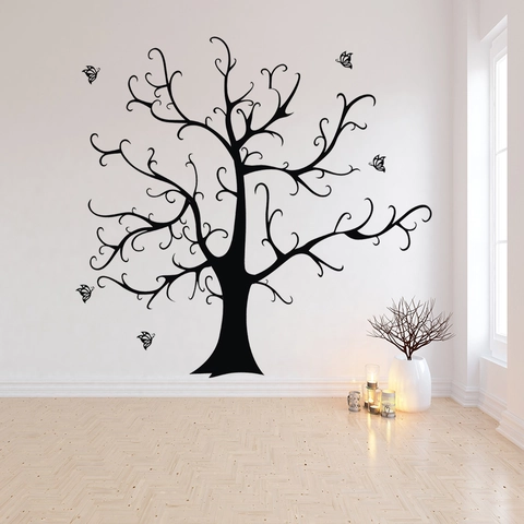 Schwarzer Baum Wandtattoo Vinyl Wandaufkleber Schmetterling Zweige Abnehmbare Wandkunst Für Wohnzimmer Schlafzimmer Kinderzimmer