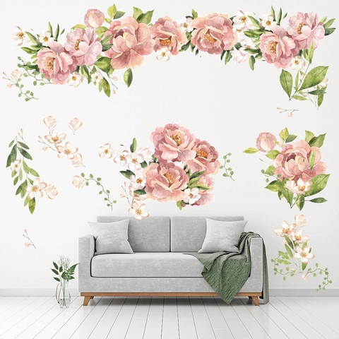 Pioenroos Bloem Muursticker Aquarel Handgeschilderd PVC Waterdicht Decor Voor Woonkamer Slaapkamer Kinderkamer Decoratie