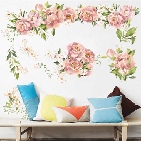 Pioenroos Bloem Muursticker Aquarel Handgeschilderd PVC Waterdicht Decor Voor Woonkamer Slaapkamer Kinderkamer Decoratie