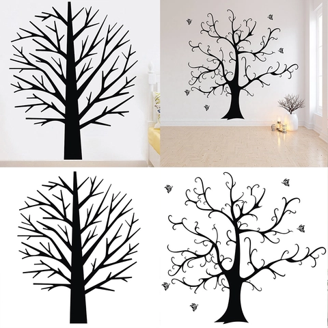 Schwarzer Baum Wandtattoo Vinyl Wandaufkleber Schmetterling Zweige Abnehmbare Wandkunst Für Wohnzimmer Schlafzimmer Kinderzimmer