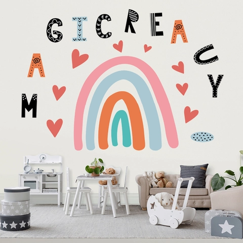 Stickers Muraux Colorés Arc-en-Ciel Cœur Alphabet Pour Chambre d'Enfant Salon Décoration PVC Imperméable Mural Maison