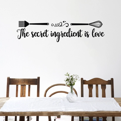 The Secret Ingredient Is Love Kitchen Wall Sticker Waterproof PVC Decal Kitchenware Whisk Brush Pattern Home Decor Art