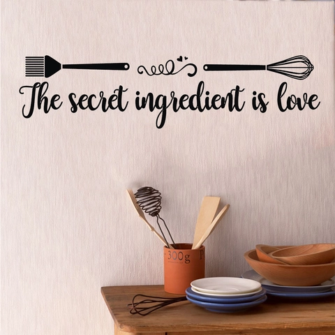 The Secret Ingredient Is Love Kitchen Wall Sticker Waterproof PVC Decal Kitchenware Whisk Brush Pattern Home Decor Art