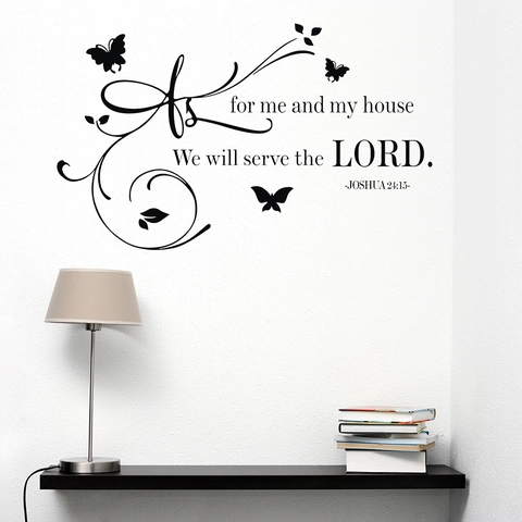 As For Me And My House We Will Serve The LORD Bible Verse Wall Sticker PVC Removable Butterfly Vine Quote Wall Decal For Home Decor