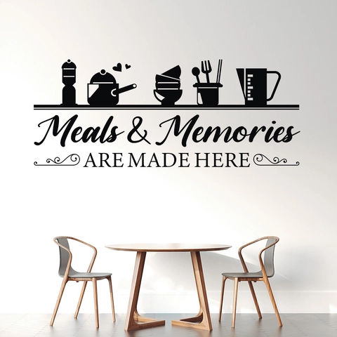 Meals And Memories Are Made Here Black PVC Kitchen Wall Decal Removable Kitchenware Quote Silhouette Home Wall Sticker