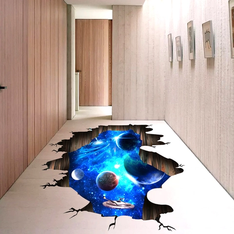 3D Weltraum Broken Wall Aufkleber Kreative Galaxie Planet Sternenhimmel Raumschiff Wandtattoo Wasserdicht PVC Deko Für Kinderzimmer