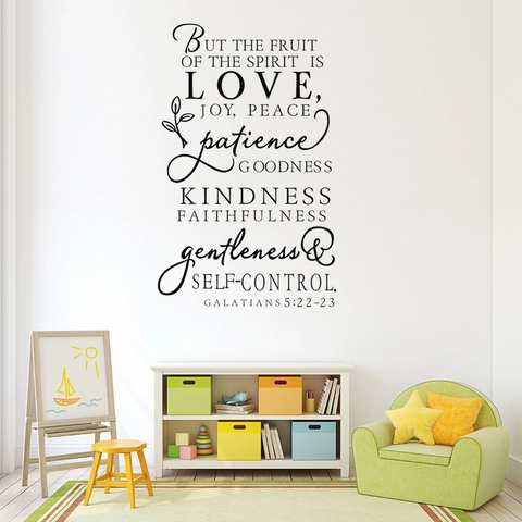 Fruit Of The Spirit Is Love Bible Verse Wall Sticker Galatians 5 22-23 Scripture Quote PVC Removable DIY Wall Art Decal
