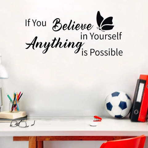 Inspirierende Zitat Wandaufkleber If You Believe In Yourself Anything Is Possible Schmetterling Vinyl Wandtattoo Für Büro Dekor