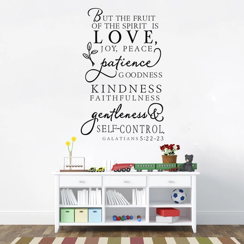Fruit Of The Spirit Is Love Bible Verse Wall Sticker Galatians 5 22-23 Scripture Quote PVC Removable DIY Wall Art Decal