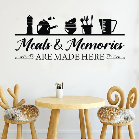 Meals And Memories Are Made Here Black PVC Kitchen Wall Decal Removable Kitchenware Quote Silhouette Home Wall Sticker
