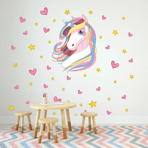 Cartoon Unicorn Star Heart Wall Sticker For Kids Room Waterproof PVC Removable DIY Nursery Wall Decal Decoration