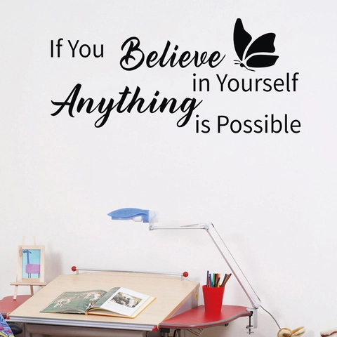 Inspirierende Zitat Wandaufkleber If You Believe In Yourself Anything Is Possible Schmetterling Vinyl Wandtattoo Für Büro Dekor
