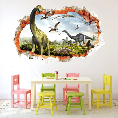 3D Gebrochene Wand Dinosaurier Wandaufkleber PVC Wasserdicht Abnehmbare Aufkleber Für Kinderzimmer Schlafzimmer Dekoration Tapete