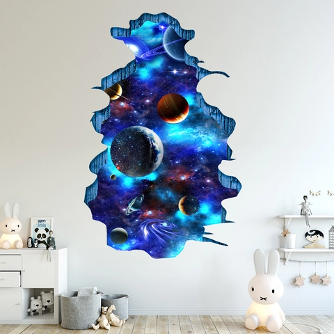 3D Weltraum Galaxie Planeten Wandaufkleber Bruchwand Effekt PVC Deko Aufkleber Für Kinderzimmer Wohnzimmer Schlafzimmer Home Decor