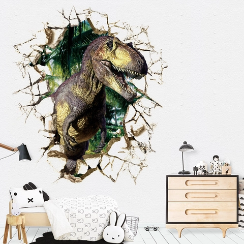 3D Dinosauriër Ruimte Ruimteschip Muurstickers Verwijderbare PVC Gebroken Muur Decals Voor Kinderkamer Slaapkamer Home Decor Muurschildering