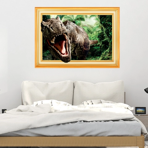 3D Broken Wall Sticker Forest Dinosaur Tyrannosaurus Rex PVC Waterproof Removable Mural For Childrens Room Bedroom Living Room Home Decor