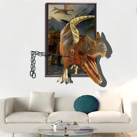 3D Gebrochene Wand Dinosaurier Wandaufkleber PVC Wasserdicht Prähistorische Tiere Aufkleber Für Kinderzimmer Wohnzimmer Schlafzimmer