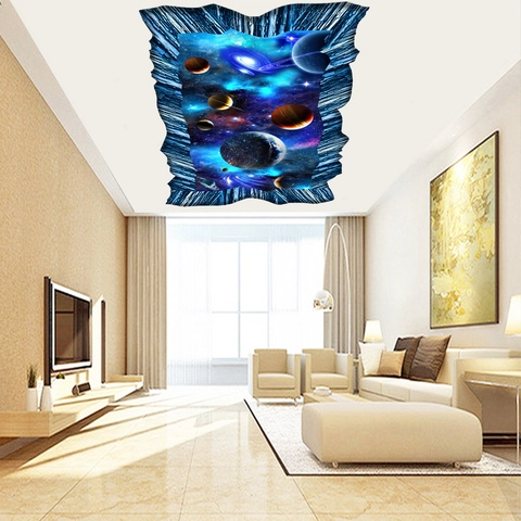 3D Kosmischer Sternenhimmel Planet Wandaufkleber PVC Abnehmbar Wasserdicht Gebrochene Wandbild Für Kinderzimmer Schlafzimmer Heimdekor