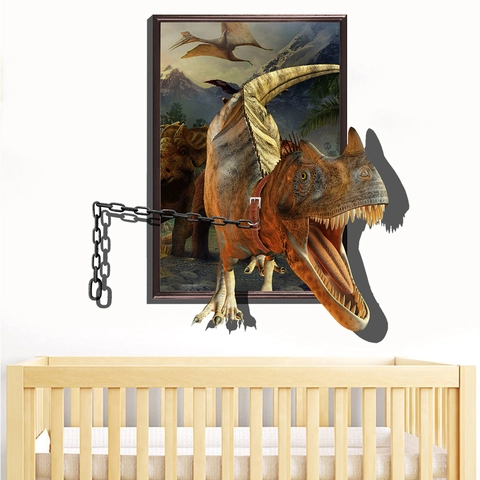 3D Gebrochene Wand Dinosaurier Wandaufkleber PVC Wasserdicht Prähistorische Tiere Aufkleber Für Kinderzimmer Wohnzimmer Schlafzimmer