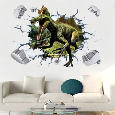 3D Dinosaurier Wandsticker PVC Wasserdicht Spinosaurus Wanddurchbruch Wandbild Dekoration Für Kinderzimmer Schlafzimmer Wohnzimmer