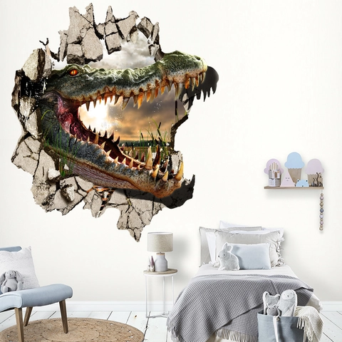 3D Wandtattoo Wanddurchbruch Krokodil Realistische Tiere Wandaufkleber Für Kinderzimmer Wohnzimmer Schlafzimmer Wasserdichte PVC Tapete
