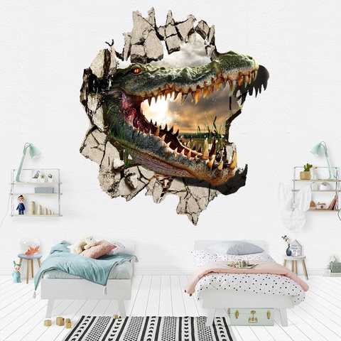 3D Wandtattoo Wanddurchbruch Krokodil Realistische Tiere Wandaufkleber Für Kinderzimmer Wohnzimmer Schlafzimmer Wasserdichte PVC Tapete
