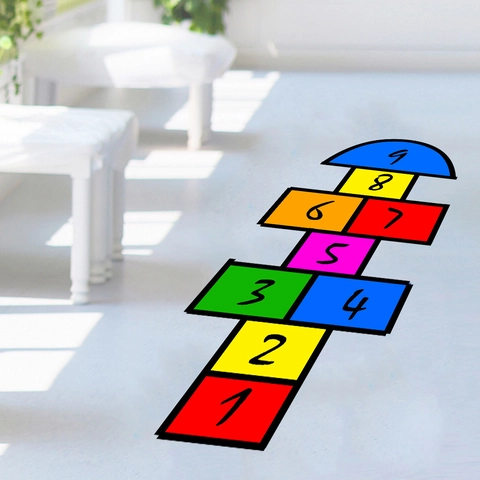 Stickers Muraux Colorés de Marelle Amovibles en PVC Chiffres Autocollants de Sol pour Chambre d'Enfant Salle de Jeux Classe Décoration Artistique