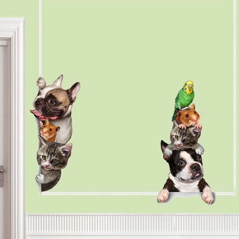 3D Creative Pet Wall Stickers PVC Realistic Dog Cat Parrot Animals Removable Waterproof Decals For Home Bedroom Living Room Decoration