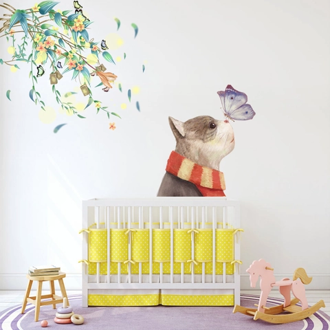 Aquarell Katze Schmetterling Wandtattoo PVC Abnehmbarer Wandsticker Für Kinderzimmer Babyzimmer Wohnzimmer Heimdeko