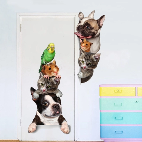 3D Creative Pet Wall Stickers PVC Realistic Dog Cat Parrot Animals Removable Waterproof Decals For Home Bedroom Living Room Decoration