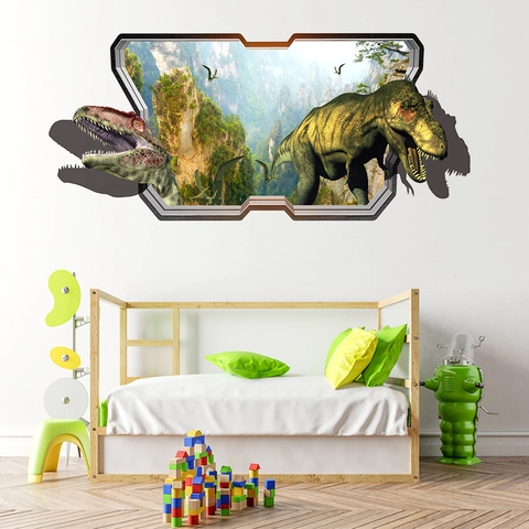 3D Dinosaurier Wandtattoo Realistischer Tyrannosaurus Rex Wanddurchbruch-Effekt PVC Wasserdichte Deko Für Kinderzimmer