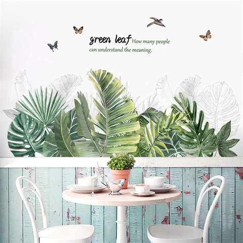 Adesivo da Parete Foglie Verdi Tropicali Nordiche PVC Rimovibile Monstera Foglie di Palma Murale DIY per Soggiorno Camera da Letto