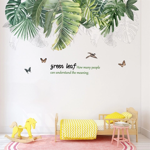 Adesivo da Parete Foglie Verdi Tropicali Nordiche PVC Rimovibile Monstera Foglie di Palma Murale DIY per Soggiorno Camera da Letto