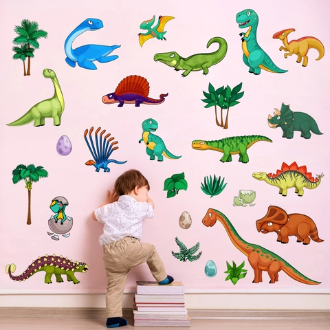 Cartoon Dinosaur Wall Stickers Waterproof PVC Nursery Decal For Kids Room Bedroom Living Room Home Decoration KSY-92