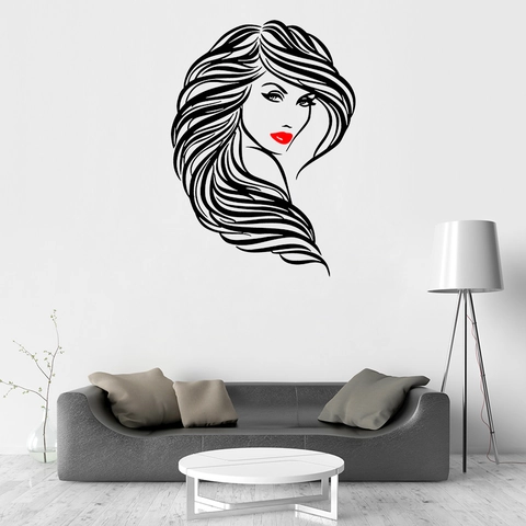 Minimalistische Mode Sexy Vrouwelijk Profiel Rode Lippen Muursticker PVC Waterdichte Kunststicker Voor Schoonheidssalon Slaapkamer