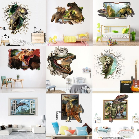 3D Dinosauriër Ruimte Ruimteschip Muurstickers Verwijderbare PVC Gebroken Muur Decals Voor Kinderkamer Slaapkamer Home Decor Muurschildering