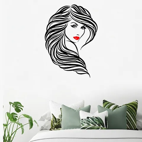 Minimalistische Mode Sexy Vrouwelijk Profiel Rode Lippen Muursticker PVC Waterdichte Kunststicker Voor Schoonheidssalon Slaapkamer