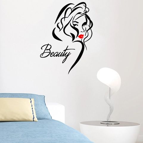 Pegatina de Pared Minimalista Belleza Labios Rojos Dibujo Lineal PVC Impermeable Autoadhesiva Para Decoración de Dormitorio Salón