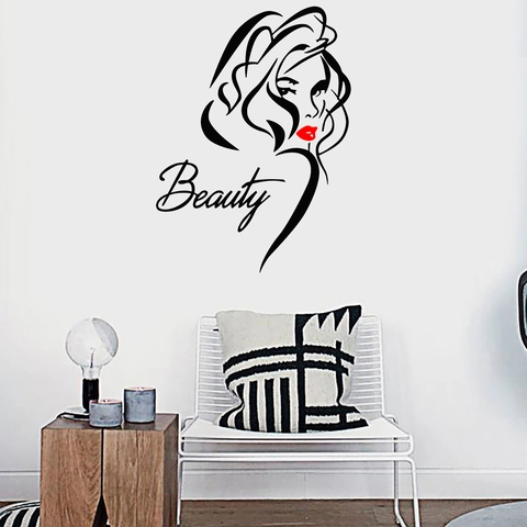Pegatina de Pared Minimalista Belleza Labios Rojos Dibujo Lineal PVC Impermeable Autoadhesiva Para Decoración de Dormitorio Salón