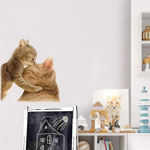 Watercolor Cat Wall Sticker PVC Waterproof Hand Painted Kitten Decal For Kids Room Living Room Bedroom Home Decoration