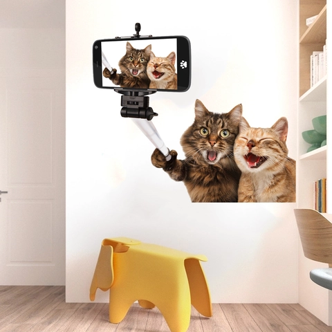 Lustige Katze Selfie Wandtattoo Kreativ Abnehmbar Wasserdicht PVC Tier Aufkleber Für Kinderzimmer Schlafzimmer Deko