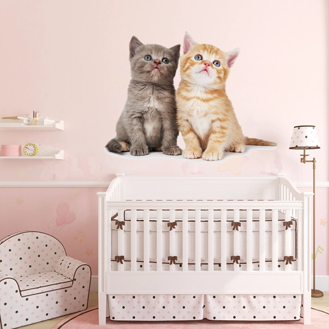3D Simulations Katze Wandtattoo PVC Wasserdicht Abnehmbar Selbstklebend Tier Aufkleber Für Kinderzimmer Schlafzimmer Deko