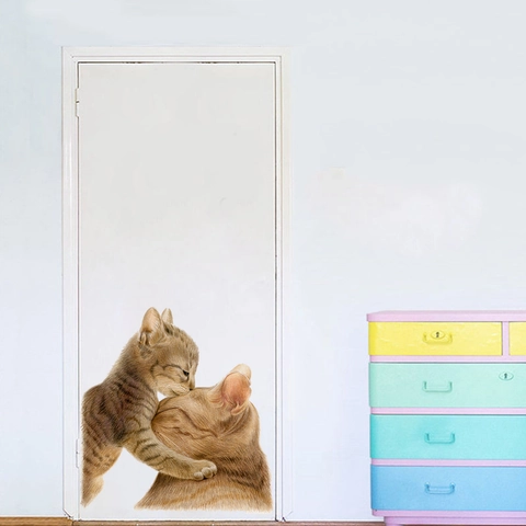 Watercolor Cat Wall Sticker PVC Waterproof Hand Painted Kitten Decal For Kids Room Living Room Bedroom Home Decoration